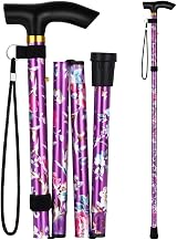 Flintronic Folding Walking Stick Adjustable Lightweight Purple Print view 8
