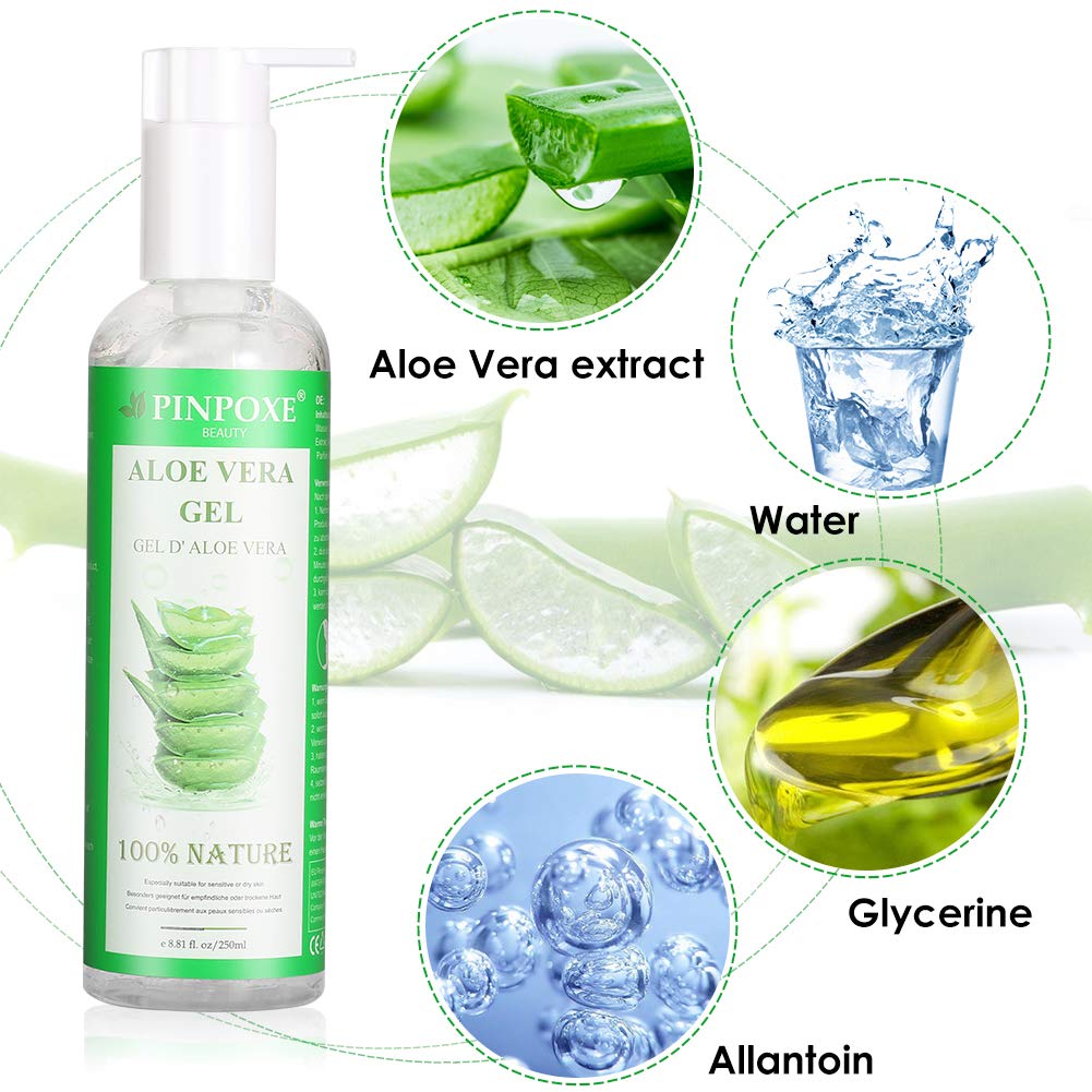 Aloe Vera Gel, Aloe Vera for Body & Hair, 99% ORGANIC Pure Aloe Vera Soothing Gel 100% Natural for Face, Body, Hair, Facial Moisturizer, After Sun Body Moisturisers - Care for Sunburn, 250ml : Beauty