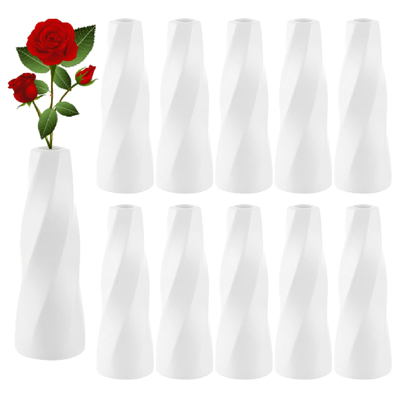 Photo 1 of 10 Pack White Vases, 8 Inch Plastic White Bud Vases Bulk for Flowers Pampas Grass, Tall Unbreakable Ceramic Look Small Plastic Flower Vases for Centerpieces Home Table Decor