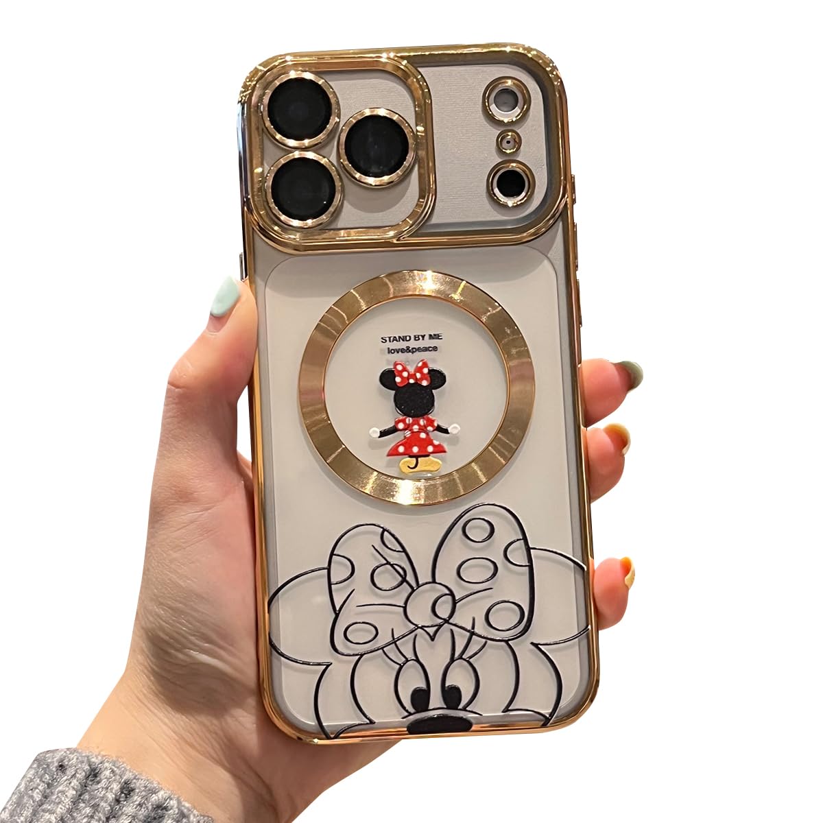 Threehundred for iPhone 17 Pro Max Case [Compatible with MagSafe] with Magnet Clear Cute Pattern Designer Back Camera Protector Electroplated Shockproof Protective Case for Girls and Women - Gold Min