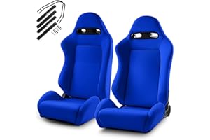 ModifyStreet Universal Classic Plain Blue Fabric Reclinable Racing Seats Pair