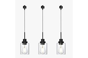 Wanluce 3 Lights H Type Track Lighting Pendants, Ceiling Hanging Tracking Pendant Lights with Clear Glass Shade, Modern Black Pendant Lighting Fixtures for Kitchen Island, Dining Room, Bar, E26 Socket