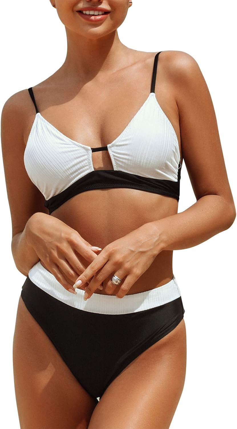 adjustable strap high waisted bikini swimsuit