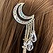 QTMY Silver Moon Rhinestone Tassel with Crystal Charms Hair Clip Pin Hair Chain Jewelry Hair Accessories (Gold Moon Tassel)