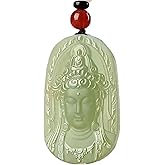 Godtemrow Natural Hand Carved Jade Buddha Necklace Tara Guan Yin Necklace for Men Women Quan Yin Jade Pendant Feng Shui Jewelry Protection Pendant Lucky Amulet