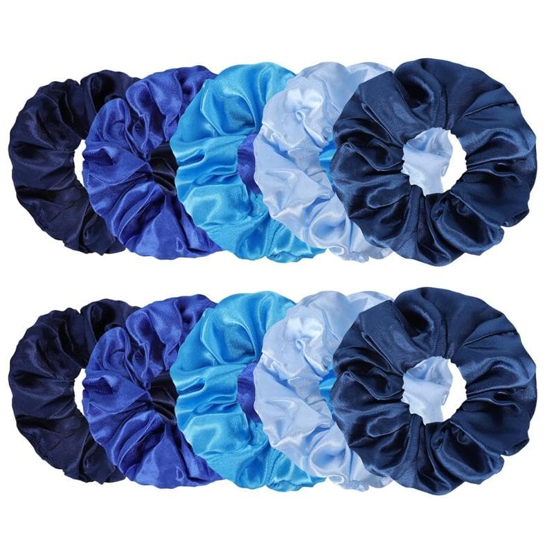 10pcs/Set Silk Colorful Hair Scrunchies, Soft Elastic Satin Ties - Comfy And Stylish Hair Accesories, Scrunchie Women, Girls Gentle Texture Minimizes Breakage & Friction Frizz Free [Blue]