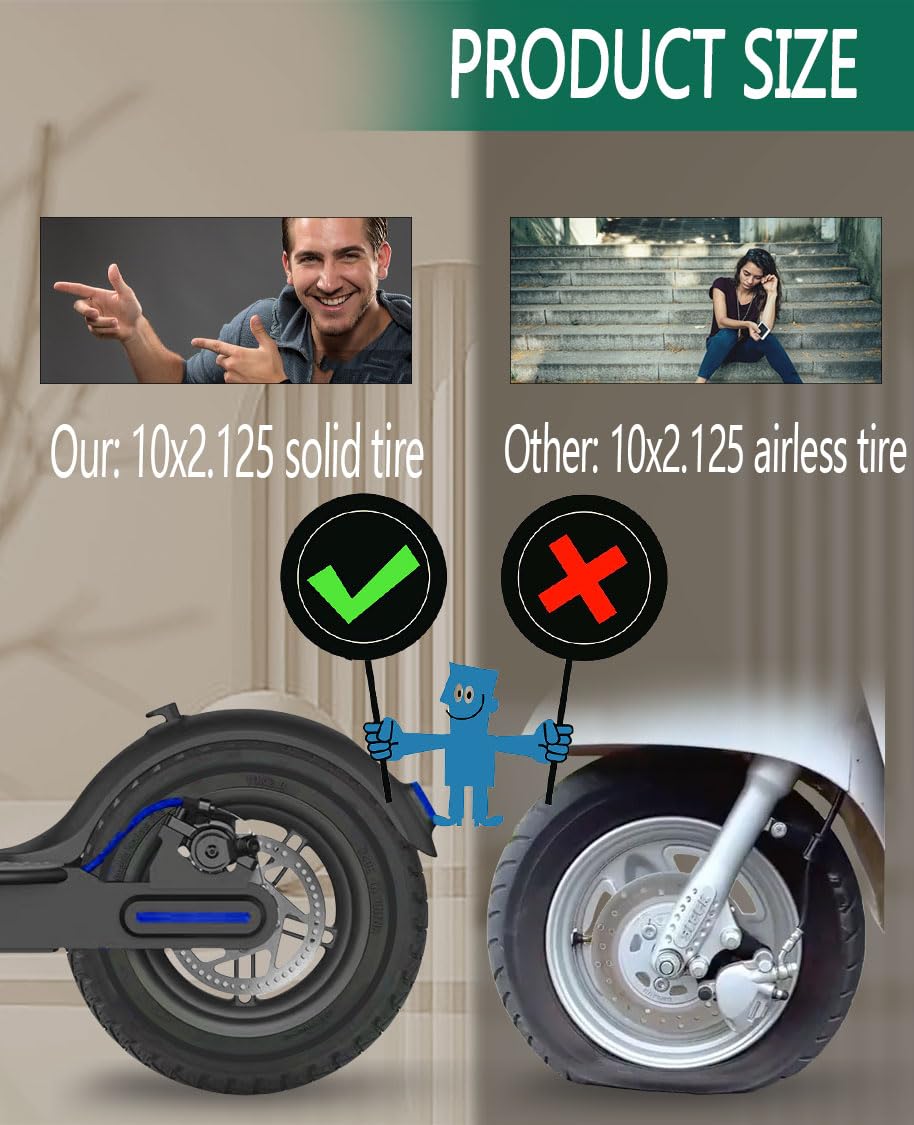 10X2.125 Solid Tire: 10x2/54-152 Tubeless Tyre Replacement for Gotrax Turboant X7 Hiboy S2 Pro MAX Electric Scooter, 10x2 Inch Rubber Honeycomb Front Rear Wheels Black