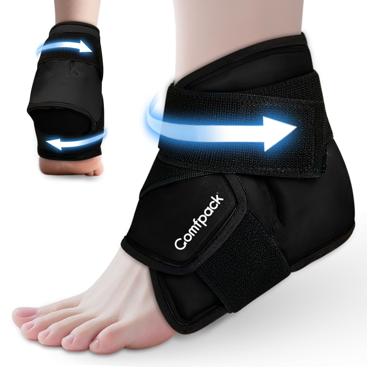 Photo 1 of Comfpack Ankle Ice Pack Wrap for Swelling, FSA Eligible, Heel Ice Pack for Pain Relief, Hot Cold Therapy Cold Pack for Plantar Fasciitis, Achilles Tendonitis, Ankle Sprain, Foot Pain, Black