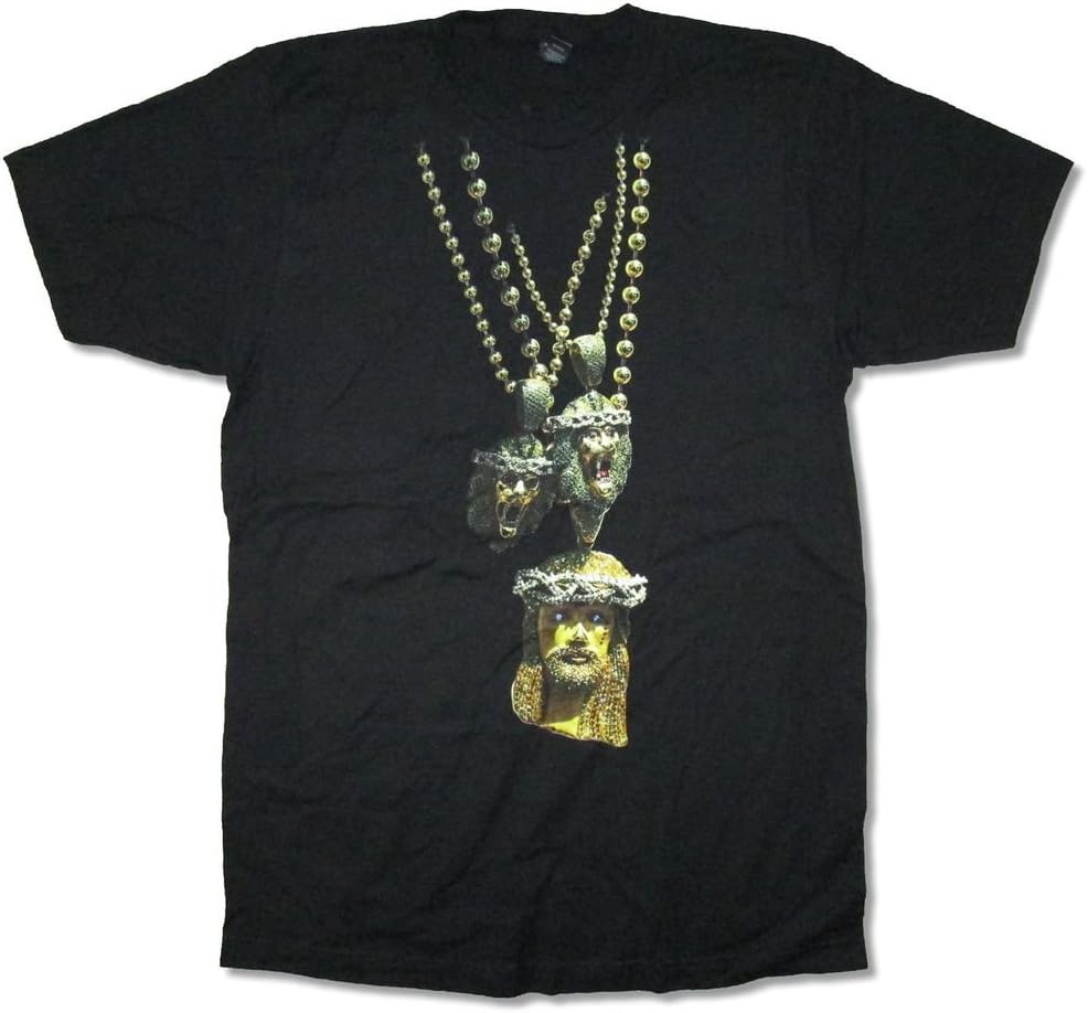 Big Sean Chain Gold Neck Iced Out Lion Image Black T Shirt (M)