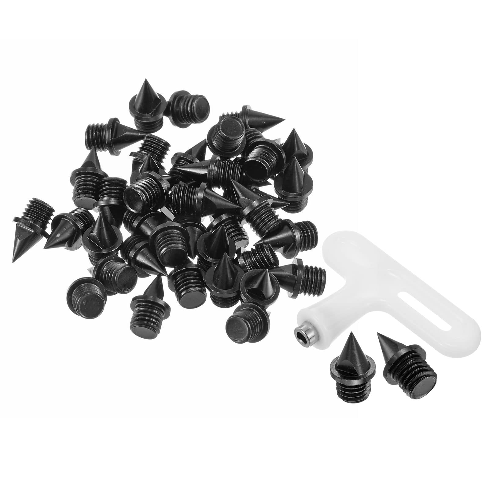 PATIKIL 1/4 Inch Carbon Steel Track Spikes, 40 Pack Sports Shoes Spikes Replacement Accessories with Spike Wrench for Long Jumping Running, Black