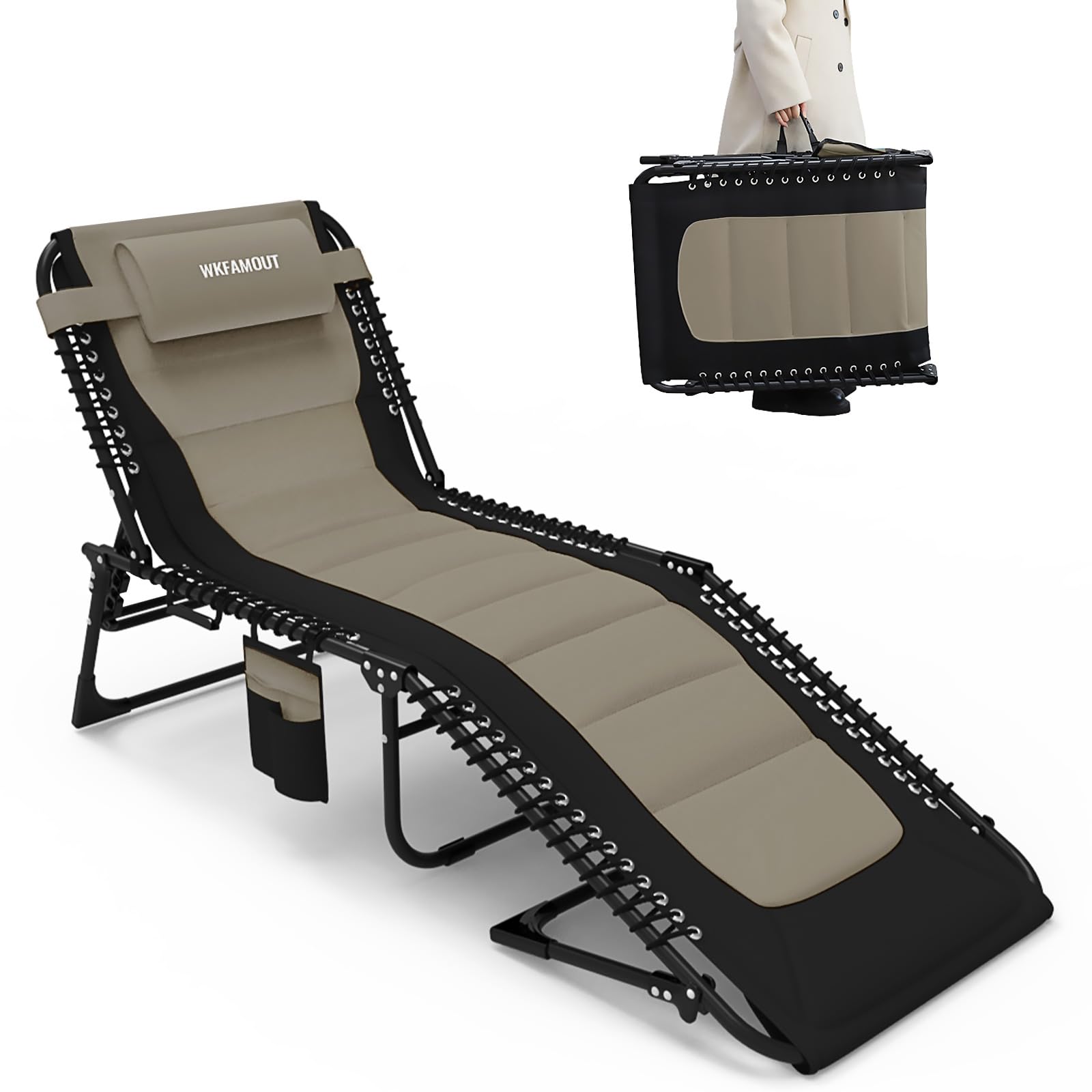 Photo 1 of ***Factory seal****
****Open to show****
WKFAMOUT Oversized Padded Outdoor Folding Lounge Chair for Adults 330Ibs Patio Chaise Lounge Chair for Outside Adjustable 5-Position Reclining Beach Chair with Pillow Pocket