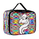 Insulated Mermaid Lunch Box, Reversible Sequin Flip Color Change Fashion Lunch Tote, Perfect for Working Women or Kids (Unicorn001)