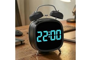 Loud Clock for Heavy Sleepers,Old Fashioned with Twin Bells,Desk Clock LED Display,Suit for Bedrooms Decoration,Black - Blue 