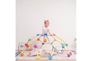 WOOD AND HEARTS Woodandhearts Climbing Dome for Kids 1-6, Jungle Gym for Kids,Geometric Dome, Climber Jungle Gym, Dome Climber M (Natural Wood+Rainbow)