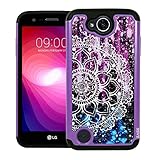 LG Fiesta LTE Case, LG X Charge, LG X Power 2 Hybrid Dual Layer Protection Hard Cover Jewel Rhinestone [Shock Resistant Defender] Crystal Bling Case LG X Power2 by Zase (Diamond Purple Mandala Flower)