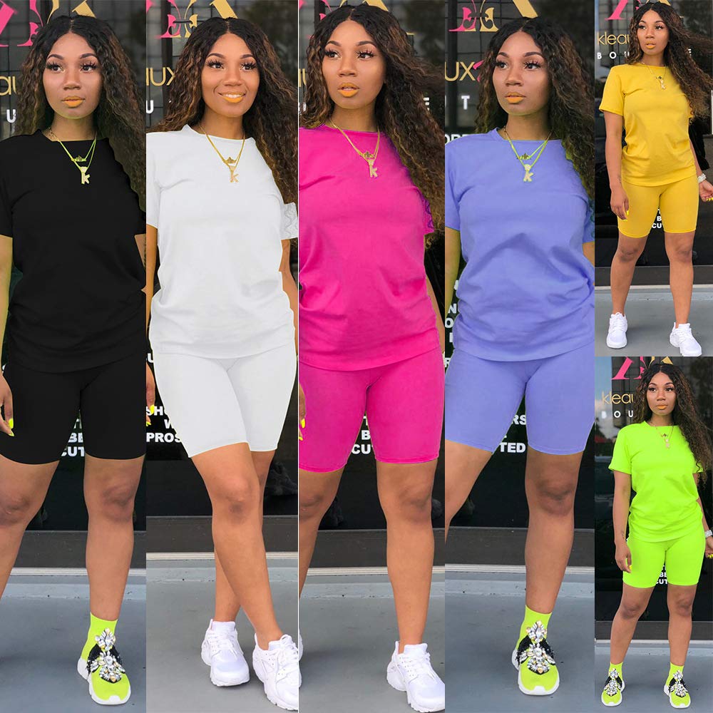 Two Piece Outfits for Women Shorts Set - Casual Short Sleeve Tops and Short Bodycon Pants Jumpsuit Tracksuits Yellow
