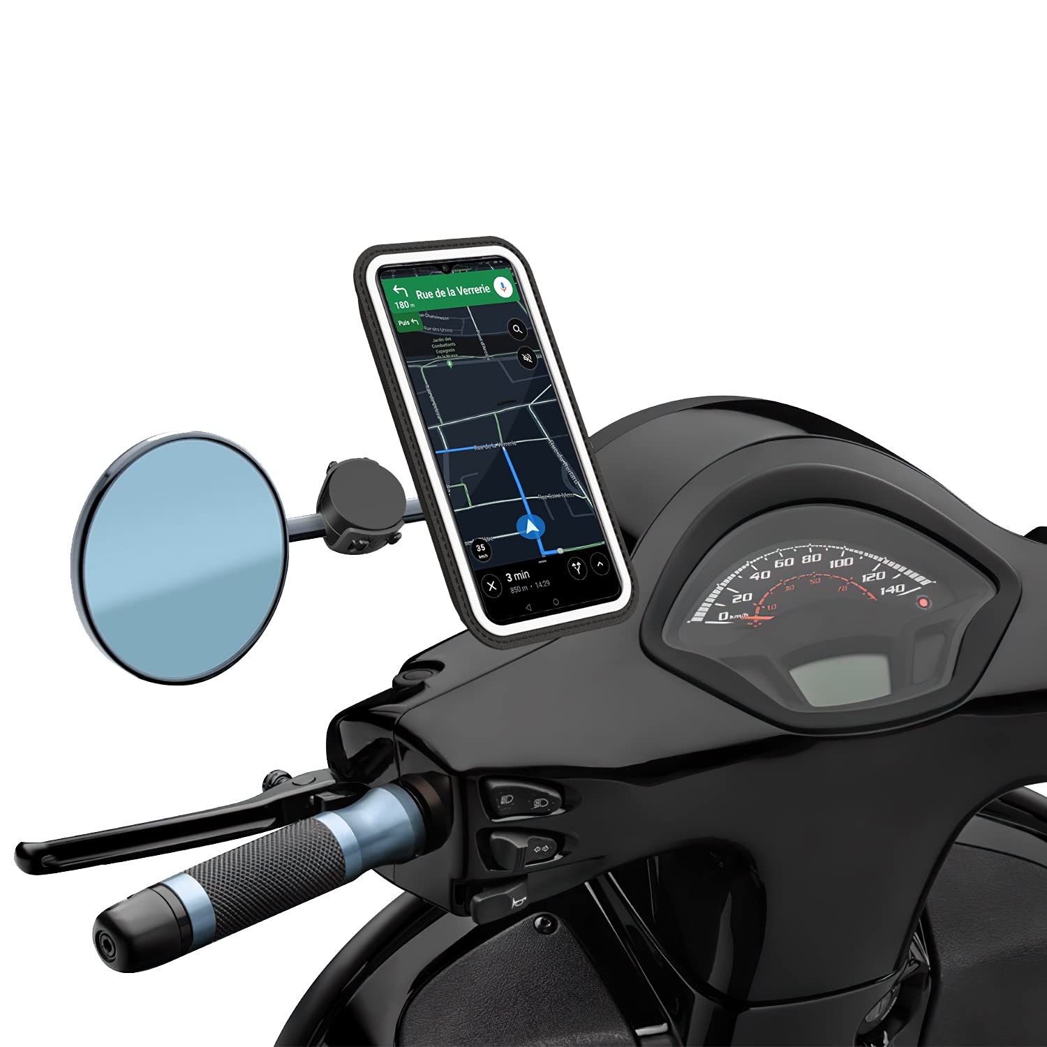 Photo 1 of Shapeheart - Magnetic Mount for Moto/Scooter Mirror, Smartphone Holder for Smartphone XL up to 16.5 cm