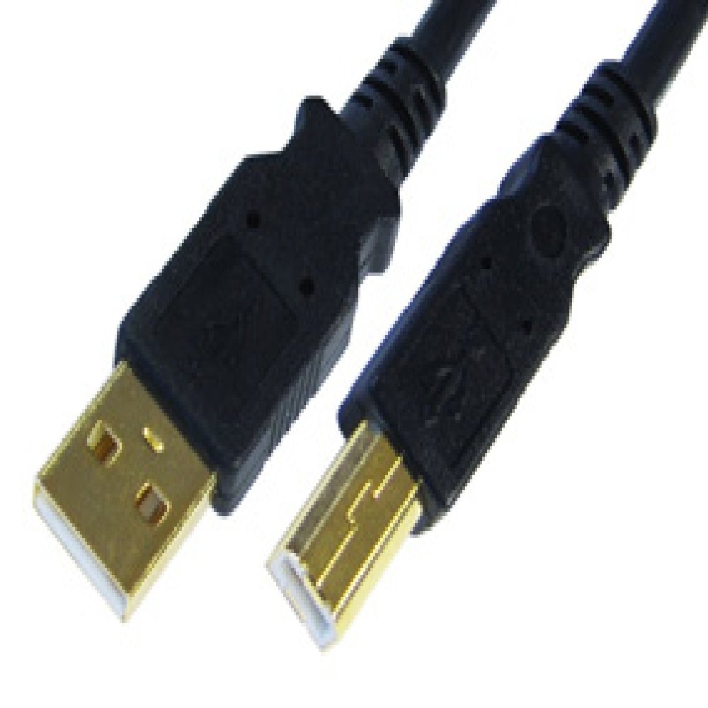 World of Data 1m USB 2.0 Cable - Gold Plated A Male to B Male 480Mbps Fully Moulded BLACK
