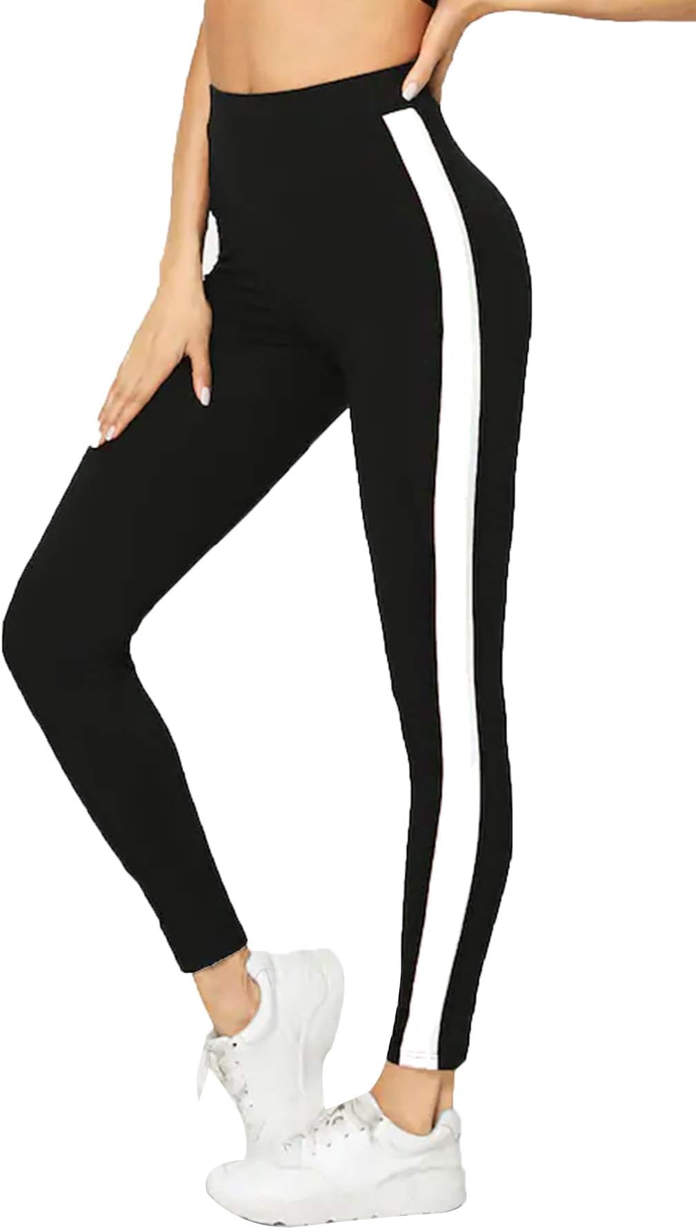 BLINKIN Yoga Gym Workout and Active Sports Fitness Striped Black Leggings Tights for Women|Girls(6036)