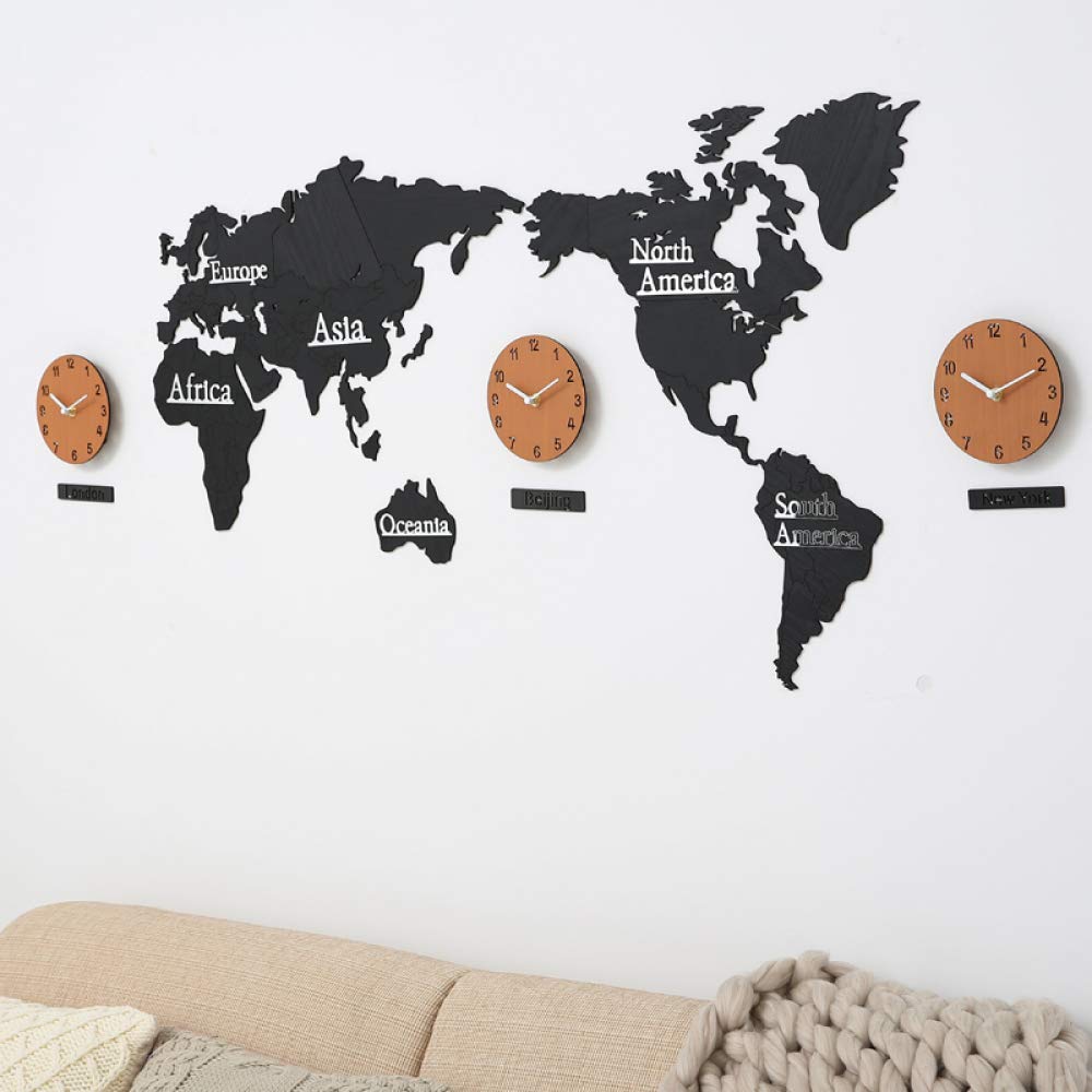 zenggp World Map Wall Clock Wooden Wall Charts Wall Hangings For Living Room/office,B+1.37M