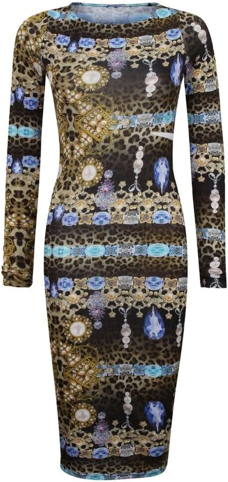 Ex Lipsy Brown Black Yellow Jewel Animal Printed Dress