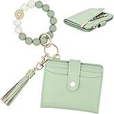 BAOSIWA Wristlet Wallets for Women, Small Keychain Wallets Woman Green RFID Blocking Bifold Credit Card Holder with Silicone Beaded Bracelet