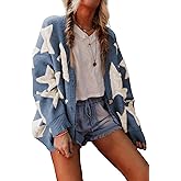 KevaMolly Womens Cardigan Sweater Sherpa Star Pattern Textured Sweater Cardigan with Pockets Casual Knit Coat