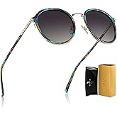 CARFIA Retro Acetate Polarized Sunglasses for Women UV Protection, Fashion Metal Brow Ladies Shades Eyewears Round Sunnies