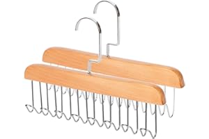 QYINXIU 2 Pcs Hanger Tie Rack, Belt Organizer for Closet Accessories with 8 Hooks, 360°Rotating for Ties, Belts, Scarves, Tan