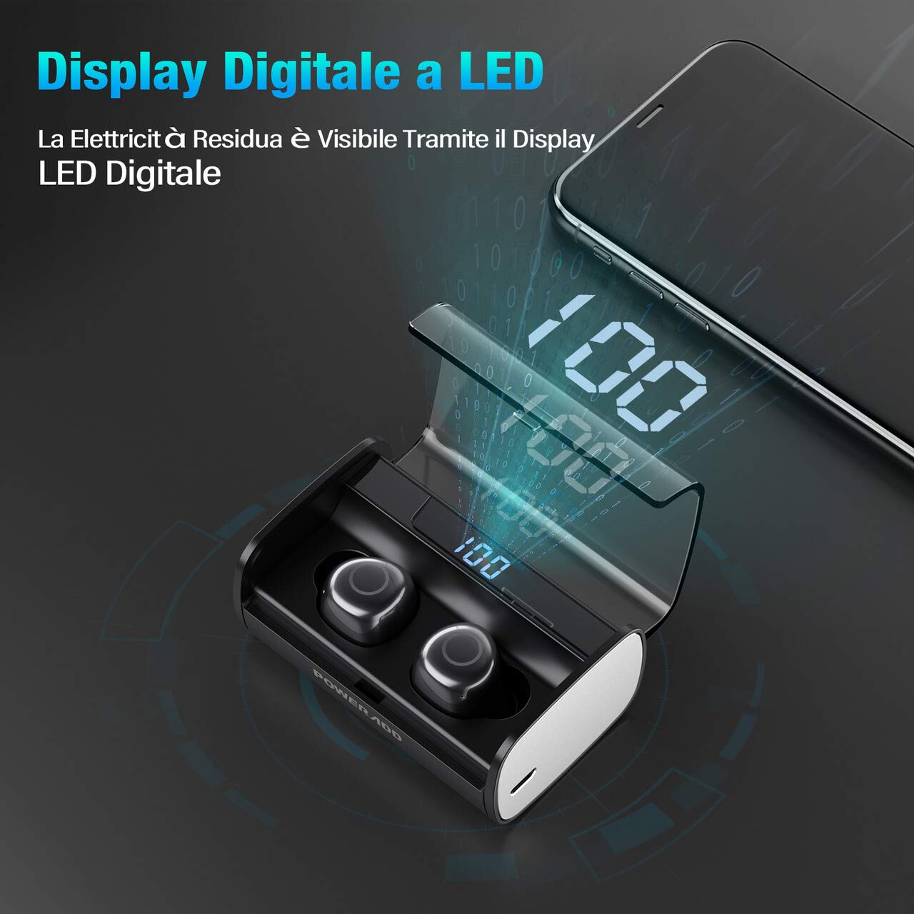 POWERADD Cuffie Bluetooth - Cuffie Bluetooth Senza Fili - Auricolare Bluetooth Wireless HD Stereo Con Display LCD - Compatto - Portatile e IPX7 Alta Impermeabile Perfetto per iOS Android