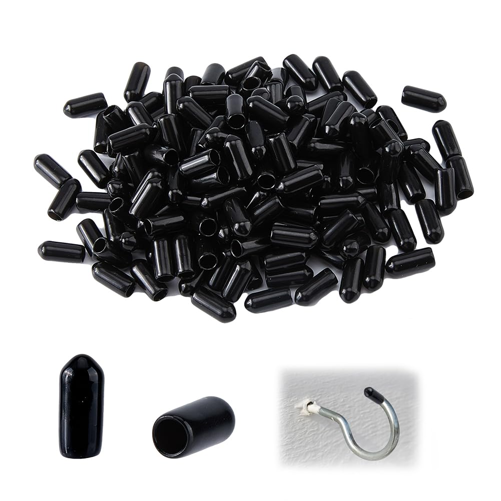 SUPERFINDINGS About 250Pcs Pegboard Hooks Protector Flexible Peg Board Hook Tip Cap Black Rubber End Caps Caps Bolt Cover(Inner Dia 5mm, Suitable for 5mm-6mm Hooks)