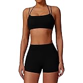 QBGJTD Two Piece Workout Sets For Women Sports Bra Matching High Waist Scrunch Butt Shorts Gym Yoga Athletic Clothes