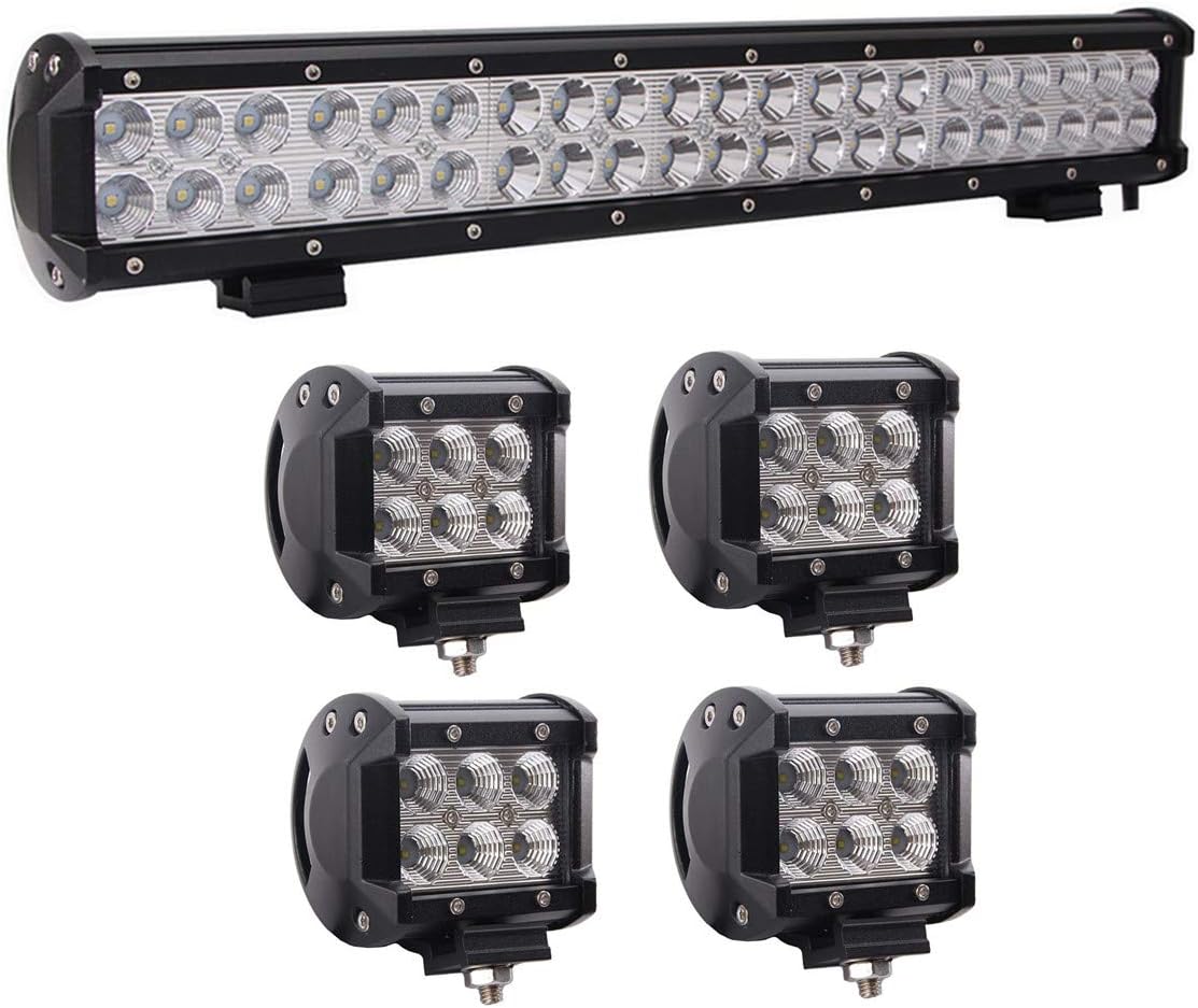 Lumitek 1X 126W 20" Led Light Bar Flood Spot Combo Off Road Light Bar with 4X18W CREE Flood LED Pods for Off-road Vehicle, ATV, SUV, UTV, 4WD, Jeep, Boat