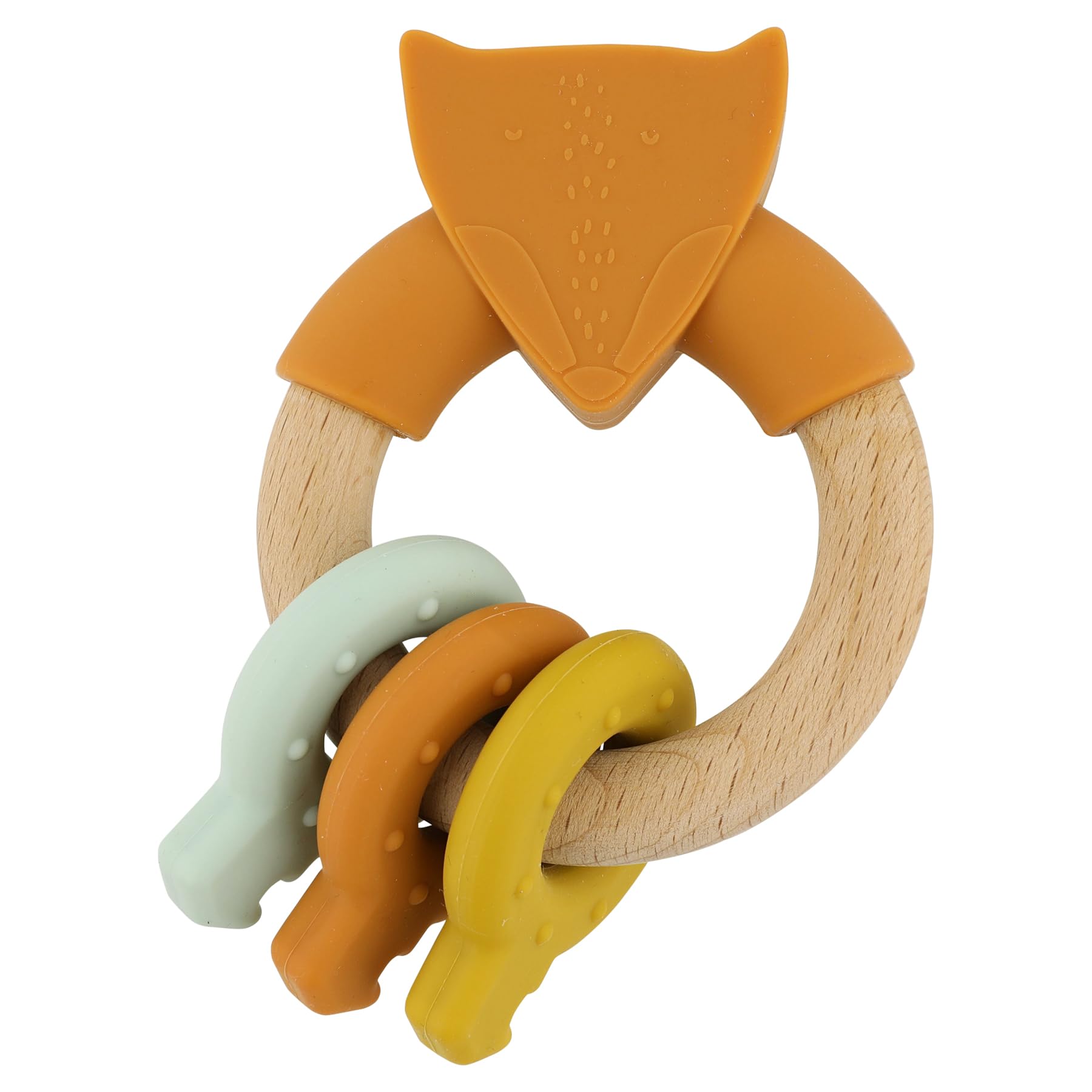 Trixie Wooden & Silicone Activity Ring - Mr. Fox | Sensory Baby Toy | Safe Teether & Rattle | Developmental Toy for Babies