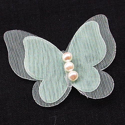 Dandan DIY 30pcs Organza Ribbon Flowers Bows Butterfly Pearl Appliques Wedding Decor (Green)