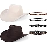 2 Pack Western Cowboy Hats for Women and Men Classic Felt Wide Brim Costume Cow Boy Hat Roll Up Brim Cowgirl Hat