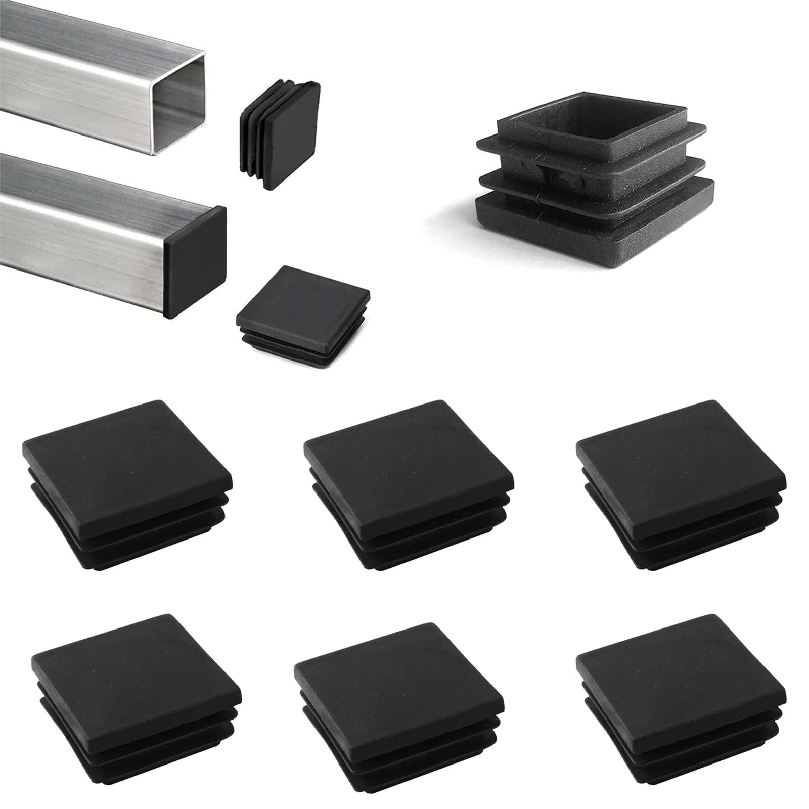 YouU 80 x 80mm Square Tubing Black Plastic Plug End Cap Fence Post Pipe Cover Tube Chair Glide Insert Finishing Plug Heavy Duty Post End Cap 6 pcs