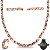Cigmag Copper Necklace for Men Women - Magnetic Necklace 99% Solid Pure Ring Set Ultra Strength Magnets - Copper Chain with Adjustable Sizing Tool and Present Box