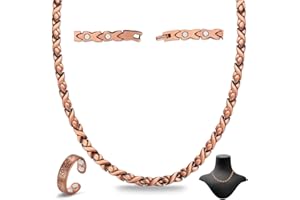 Cigmag Copper Necklace for Men Women - Magnetic Necklace 99% Solid Pure Ring Set Ultra Strength Magnets - Copper Chain with Adjustable Sizing Tool and Present Box
