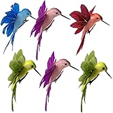Hummingbird Clip-on Ornaments - Assorted Colors - Set of 6 Humming Birds - Christmas Craft Birds for DIY Home Decor - Wreaths - Centerpieces - 4.5" W