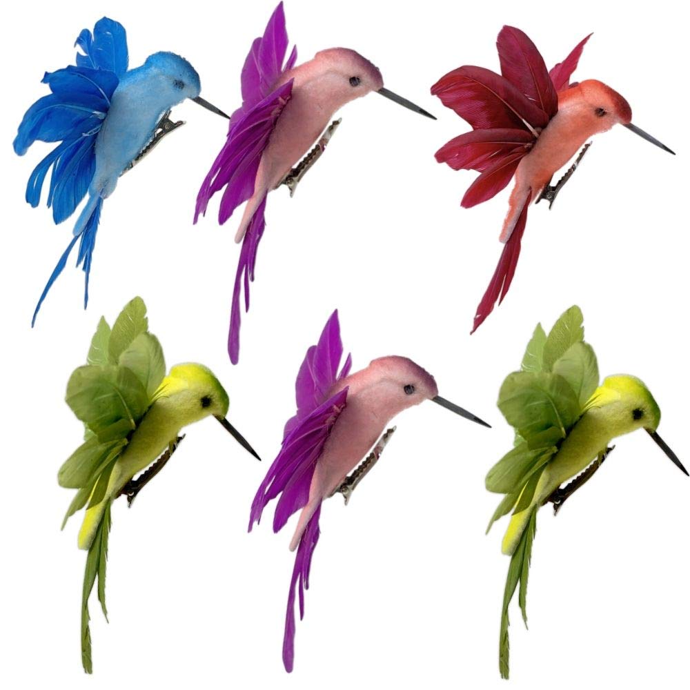 Photo 1 of Hummingbird Clip-on Ornaments - Assorted Colors - Set of 6 Humming Birds - Christmas Craft Birds for DIY Home Decor - Wreaths - Centerpieces - 4.5" W