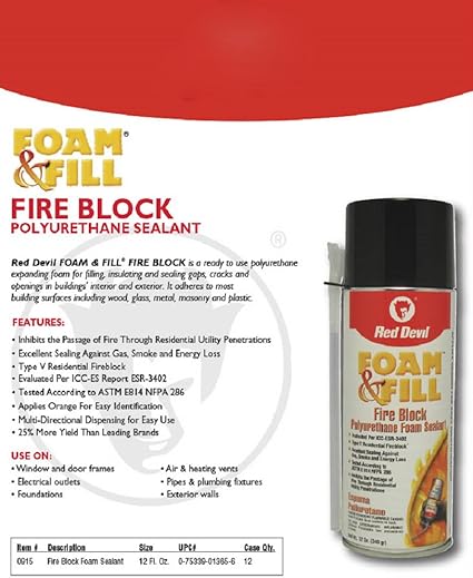 Amazon Com Red Devil 0915 Foam Fill Fire Block Expanding Polyurethane Foam Sealant 12 Oz Orange Pack Of 1 Home Improvement