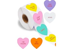 GREINGWAYS 500 PCS Heart Stickers for Kids, Valentines Day Stickers Love Decorations Accessories Valentine Crafts Labels for Conversation Hearts Valentines Candy Classrooms Cards Envelopes Boxes