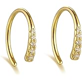 Hoop Earrings Huggie for Women Threader Earrings 925 Sterling Silver CZ Small Dainty Earrings Lightweight Trendy Sparkle Open Hoop