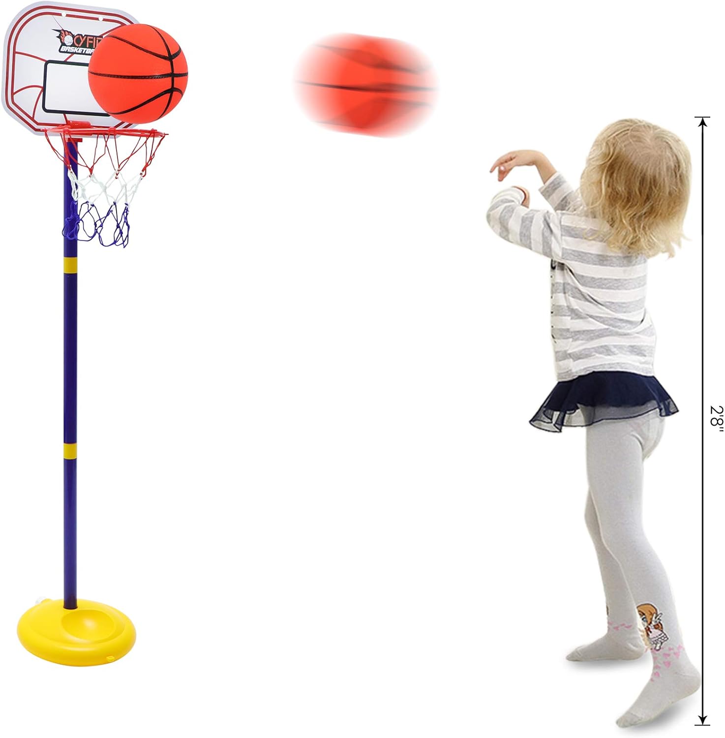 Cyfie Basketball Hoop for Kids, Adjustable Height 2.26ft - 3.48ft Basketball Stand Sports Game Play Indoor Outdoor Backyard Basketball Goal Toy for Boys Girls Children Toddlers (1-3 Years Old): Toys & Games