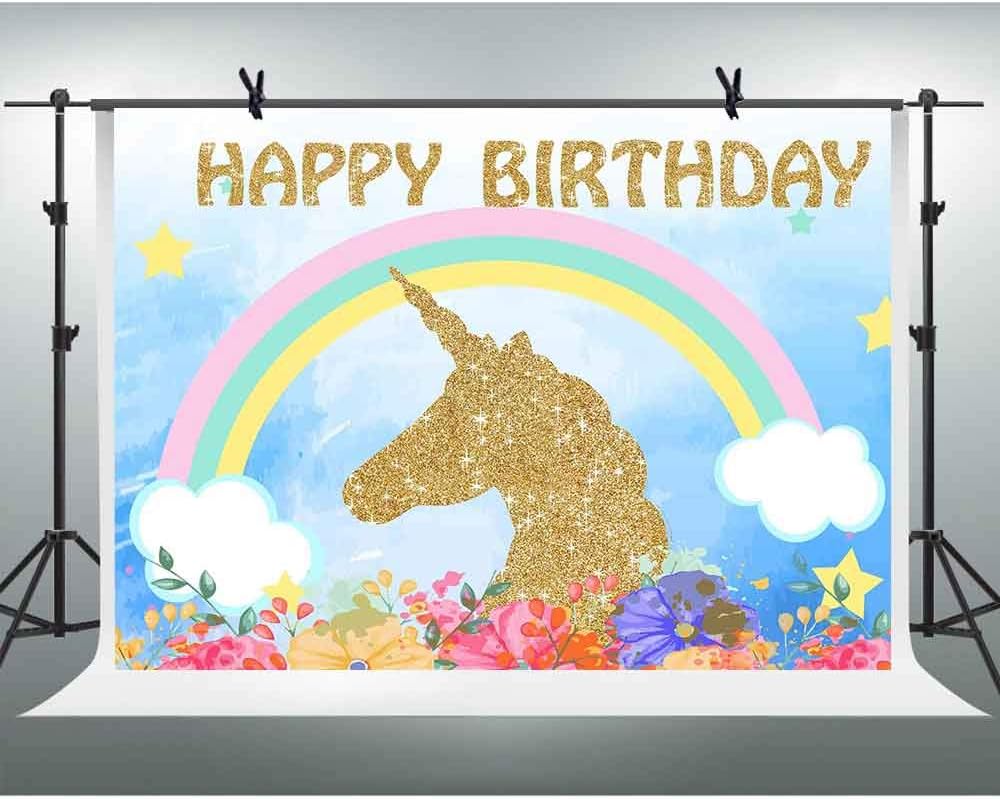 FHZON 10x7ft Unicorn Picture Backdrop Sky Clouds Rainbow Flower Background Happy Birthday Theme Party Wallpaper Photo Booth Props LXFH421