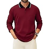LuxMania Men's Polo Shirts Long Sleeve Cotton Fashion Polos Tee Shirt Classic Basic Work Collared Shirt with Pocket