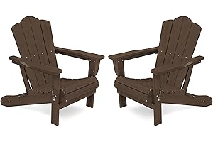 KINGYES Folding Adirondack Chair Set of 2, HDPE All-Weather Folding Adirondack Chair, Coffee