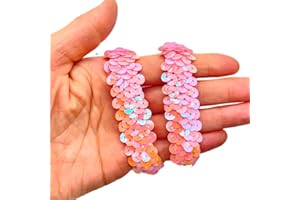 Lmlliang 5 Yards 0.8Inch Elastic Sequin Ribbon Trim Glitter Metallic Stretch Flat Sequinfor DIY Crafts, Sewing Dress Fabric Ribbon Sewing Craft Supplies(Pink)