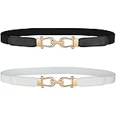 JASGOOD Women Skinny Elastic Belt for Dresses,Thin Retro Stretch Waist Belt with Golden Buckle